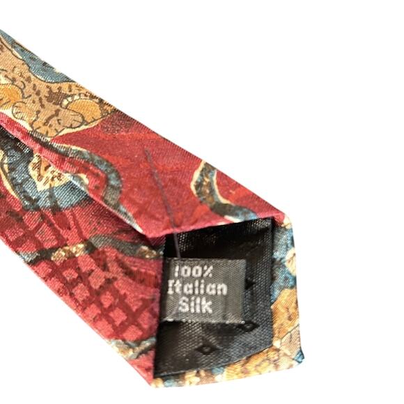 🔥Bugati Italian Silk Tie Red, Blue and Gold Made in the USA - Picture 4 of 4